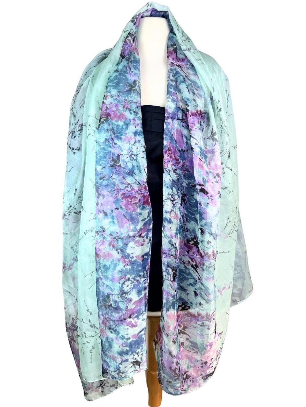 Dreamy Watercolor Floral Cover Up Scarf Festival Shawl - Picture 2 of 5